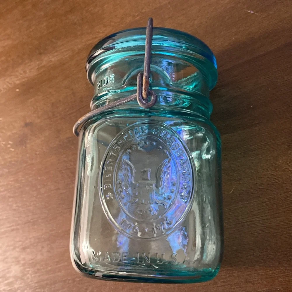 (2) Ball Ideal Bicentennial 1776-1976 Aqua Teal Blue Green Jars A11 and A8 - Picture 10 of 16